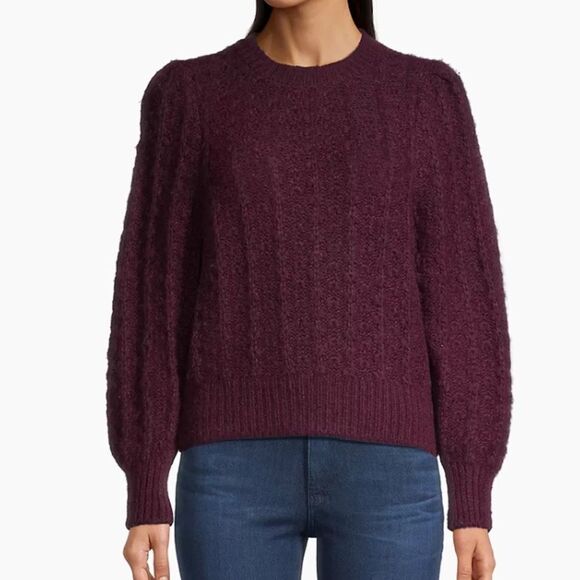 NWT White + Warren alpaca blend pointelle puff sleeve crew neck - Picture 1 of 12